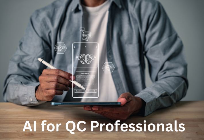 Digital inspection and quality control interface on tablet representing AI-driven quality assurance training program