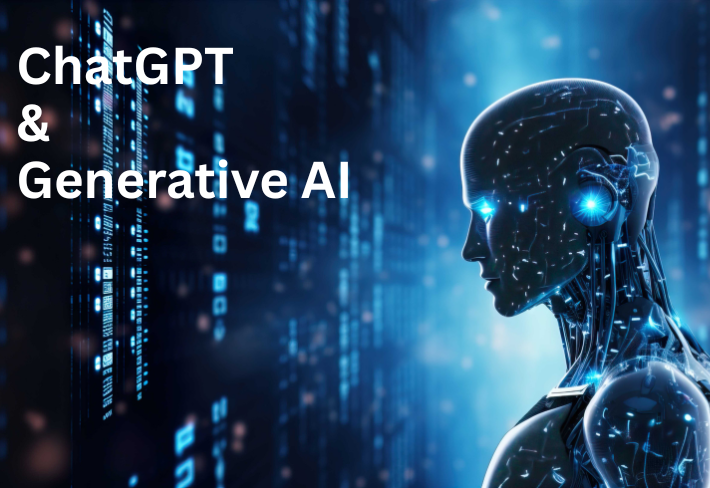 Generative AI and ChatGPT interface with digital human visualization representing AI tools training program