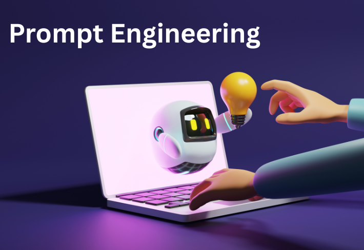 AI prompt engineering concept with human interacting with chatbot system on laptop representing ChatGPT training program